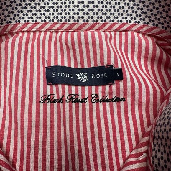 Stone Rose Shirt Mens White Pink Striped Cotton Black Rivet Button Up 4 Large - Picture 7 of 7
